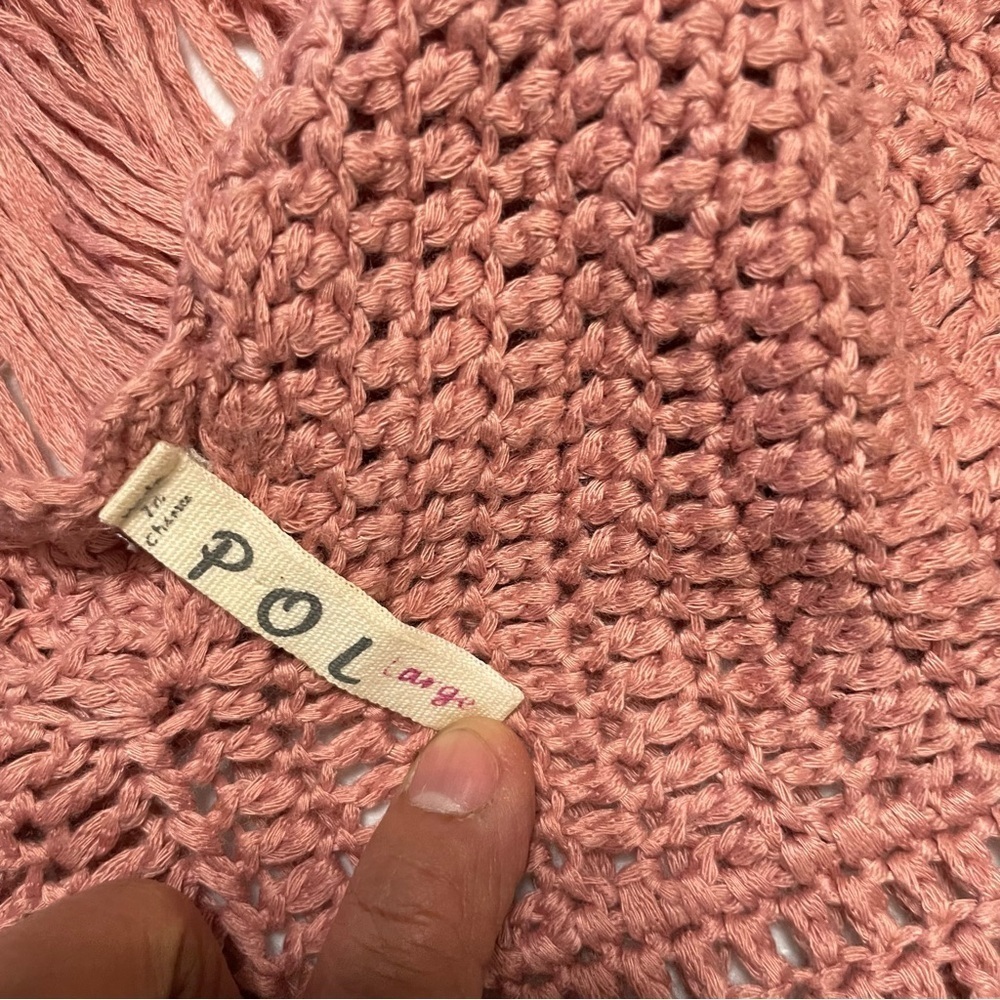 POL Crochet Fringe Crop Top Bralette – Boho Festival Tank, Dusty Rose Pink, Sz L - Picture 11 of 14